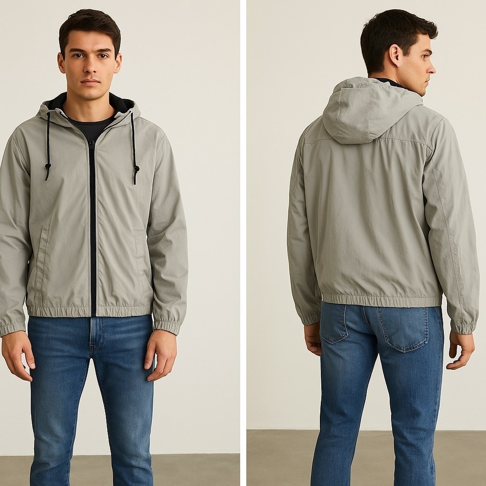 H&M Hooded Windbreaker Jacket Men’s Large Gray Zip Up Lightweight 🧥✨
